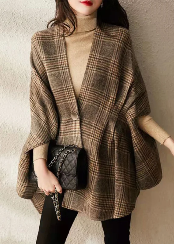 Chic Comfort Pieces Cozy Looks Loose Plaid V Neck Button Patchwork Cotton Coat Half Sleeve Chic Comfort Pieces Cozy Looks Loose Plaid V Neck Button Patchwork Cotton Coat Half Sleeve