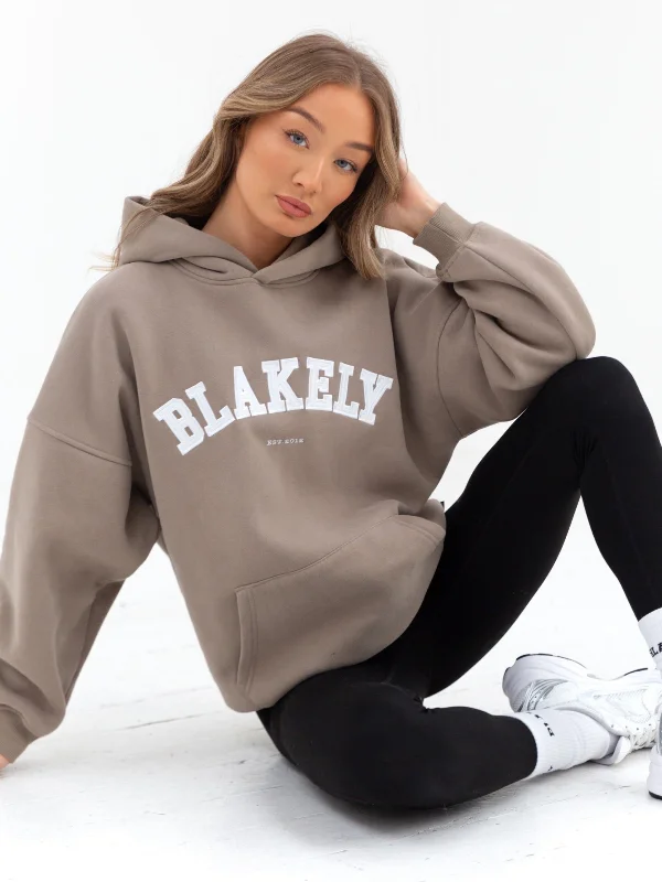 Practical Cozy Looks Elegant Comfort Varsity Oversized Hoodie - Light Beige