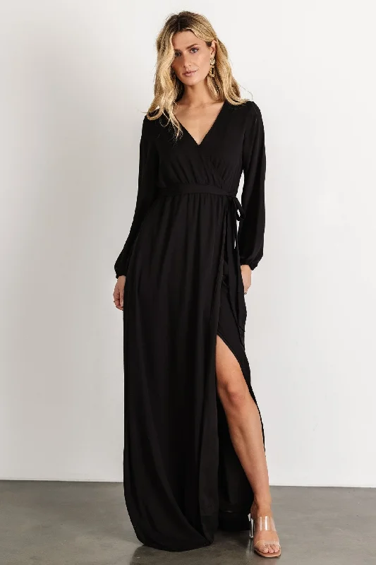 Fashion Comfort Trends Trendy Comfortwear Breanne Faux Wrap Maxi Dress | Black
