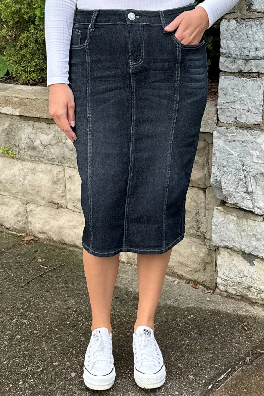 Simple Chic Wear Street Comfort Panel Denim Skirt (BLK)