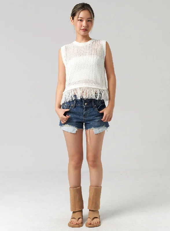 Affordable Outfits Cozy Styles Dark Ripped Denim Shorts CL305