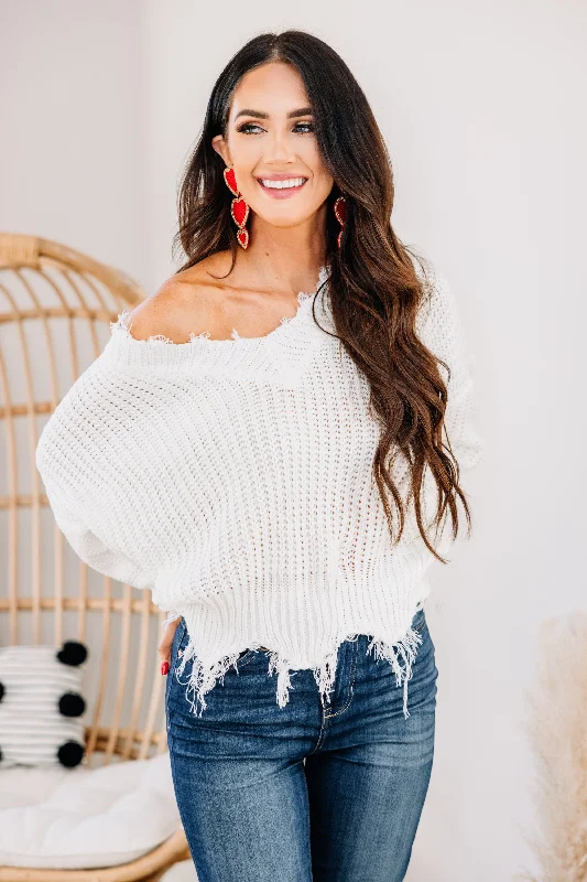 Soft Textured Wear Elegant Wear Feeling Brand New Ivory White Distressed Sweater