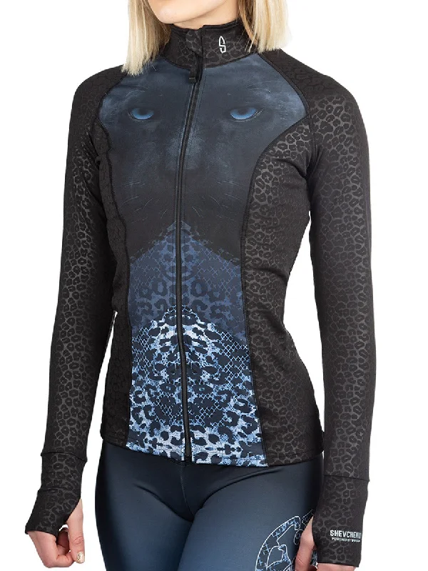 Casual Style Fits Modern Daywear La Pantera Blue Leopard Full Zip Longsleeve Shirt