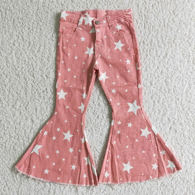 Practical Streetwear Comfortable Fit girl high quality jeans kids star pattern denim pants with button