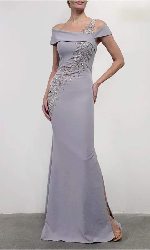 Modern Cozy Looks Soft Comfortwear Terani Couture - 2111M5289 Beaded Asymmetric Trumpet Dress Modern Cozy Looks Soft Comfortwear Terani Couture - 2111M5289 Beaded Asymmetric Trumpet Dress