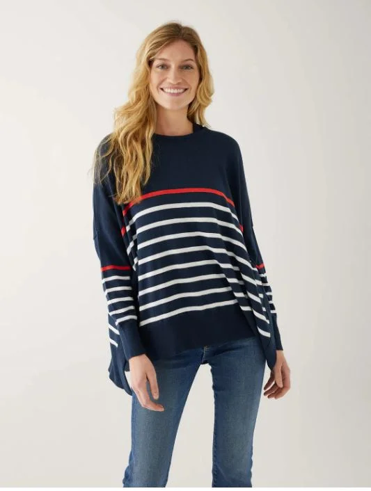 Fashion Comfort Wearables Practical Comfort Mersea The Amour Sweater With Heart Patch- Navy / Scarlet / White Stripes