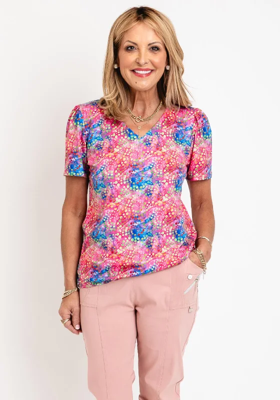 Trendy Cozy Apparel Fashionable Comfort Leon Collection V Neck Printed Top, Multi-Coloured Trendy Cozy Apparel Fashionable Comfort Leon Collection V Neck Printed Top, Multi-Coloured