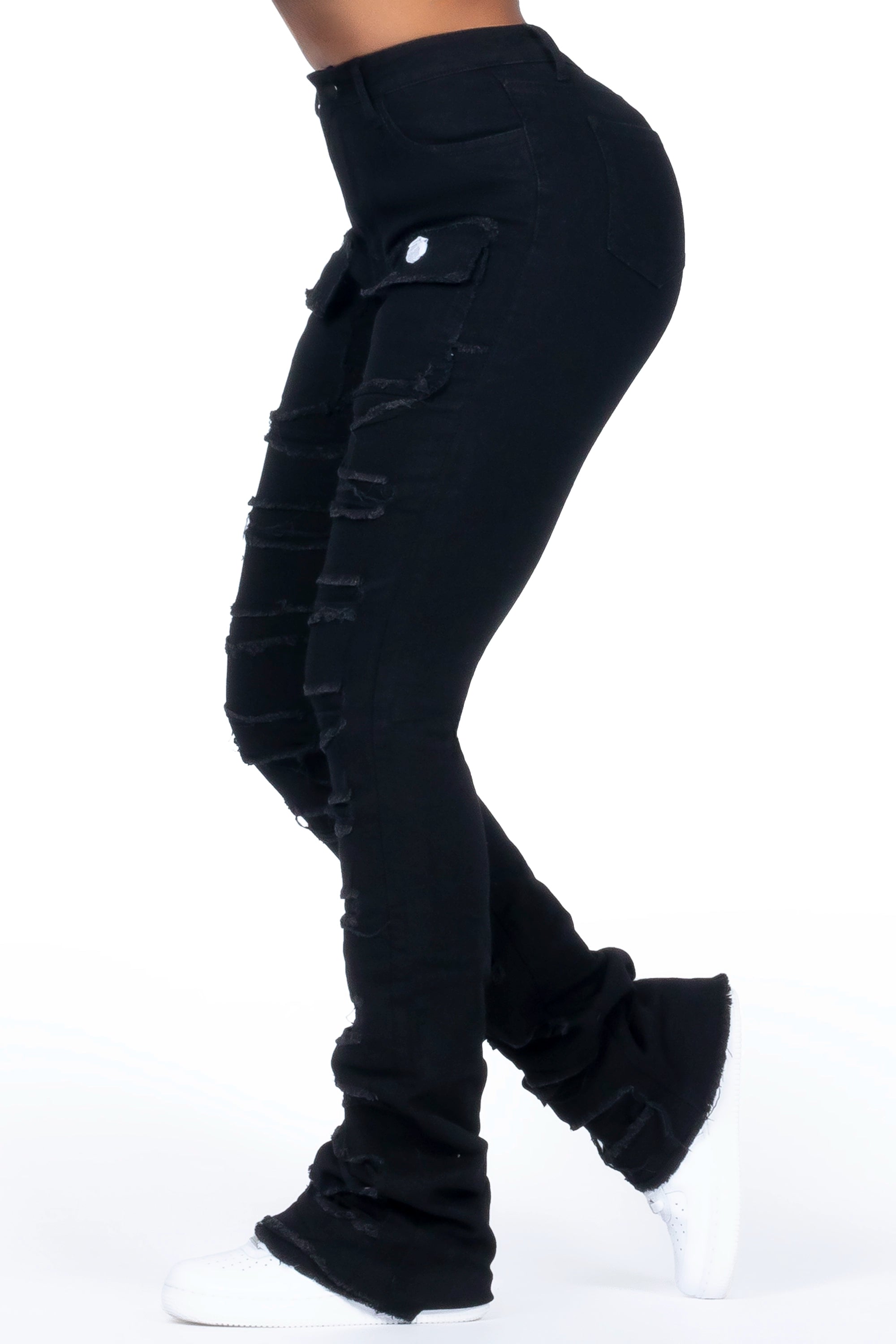 Stylish Daily Outfits Relaxed Wardrobe Tonea Black Stacked Flare Jean