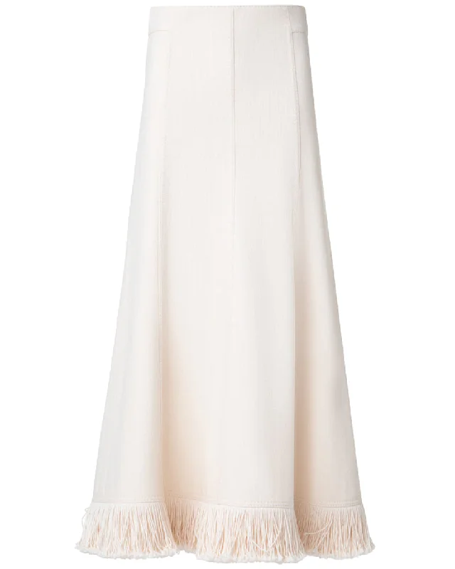 Effortless Layers Modern Comfort Cashew Denim Fringe Hem Midi Skirt