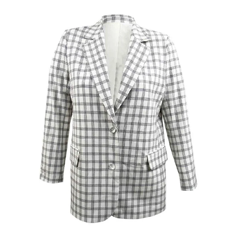Relaxed Wardrobe Styles Casual Wardrobe Danielle Bernstein Women's Structured Blazer (L, Ivory Plaid)