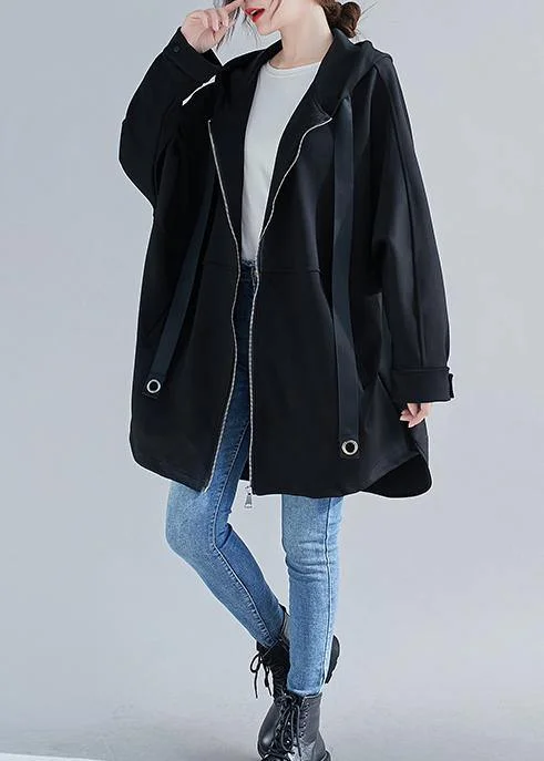Soft-Fit Clothes Casual Vibes Style hooded zippered Plus Size coats women blouses black oversized outwears