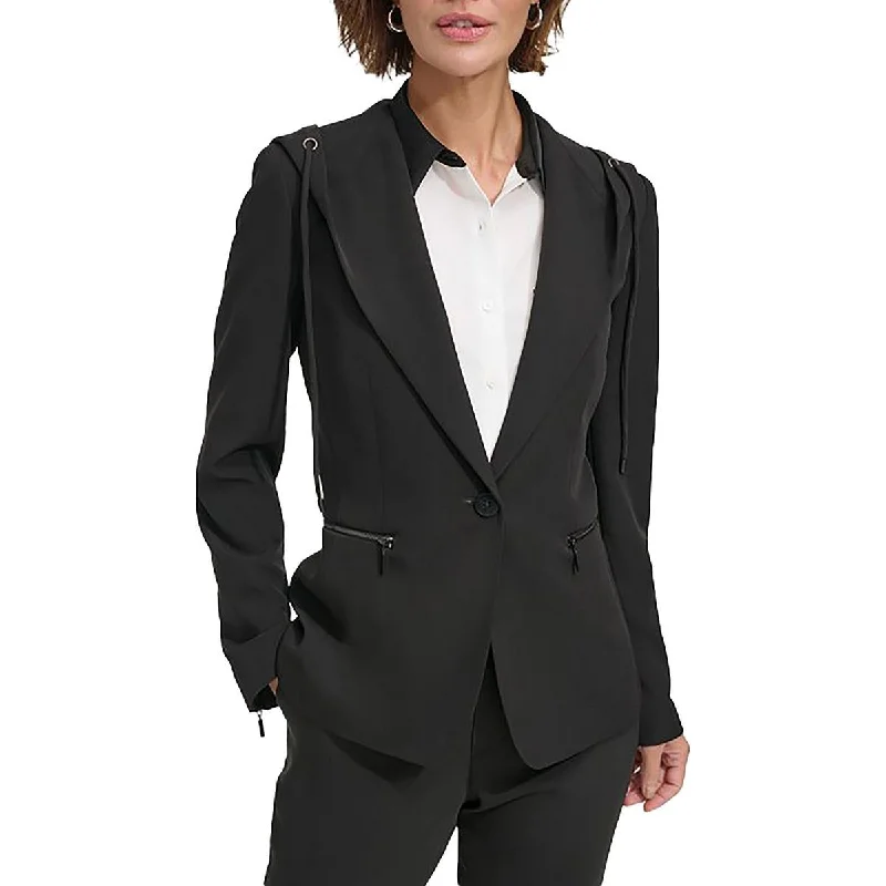 DKNY Womens Hooded Office One-Button Blazer