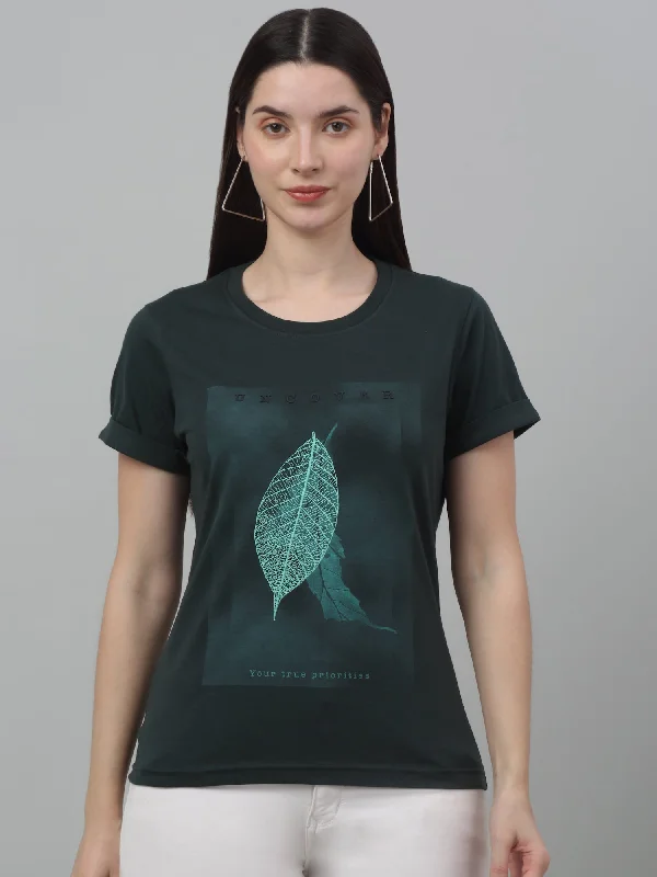 Everyday Comfort Wear Comfort Choices Women's Casual Regular Short Sleeve Bottle Green Round neck Graphic Print T-Shirt Everyday Comfort Wear Comfort Choices Women's Casual Regular Short Sleeve Bottle Green Round neck Graphic Print T-Shirt