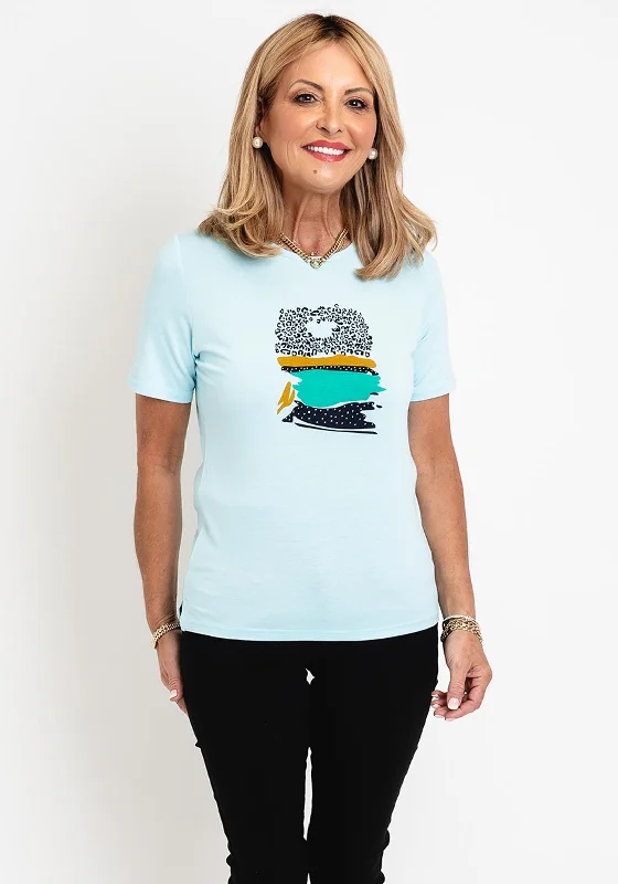 Soft Apparel Pieces Effortless Comfort Anonymous Leopard Graphic Print Top, Sky Blue Soft Apparel Pieces Effortless Comfort Anonymous Leopard Graphic Print Top, Sky Blue