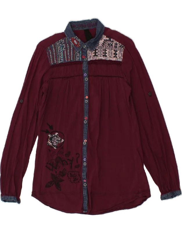 DESIGUAL Womens Shirt Blouse UK 6 XS Maroon Viscose