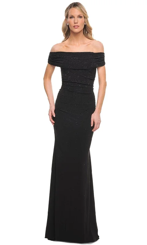 Comfortable Layered Styles Relaxed Outfits La Femme 30117 - Off Shoulder Beaded Long Mother of the Bride Gown Comfortable Layered Styles Relaxed Outfits La Femme 30117 - Off Shoulder Beaded Long Mother of the Bride Gown