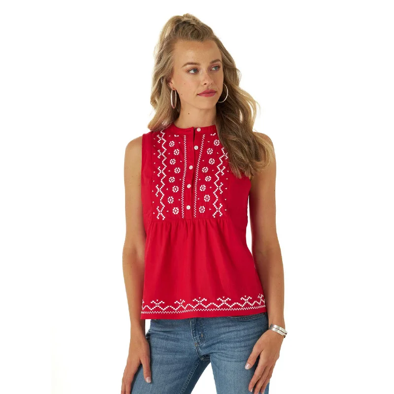 Cozy Day Outfits Everyday Styles Wrangler Women's Aztec Embroidered Sleeveless Tank Top