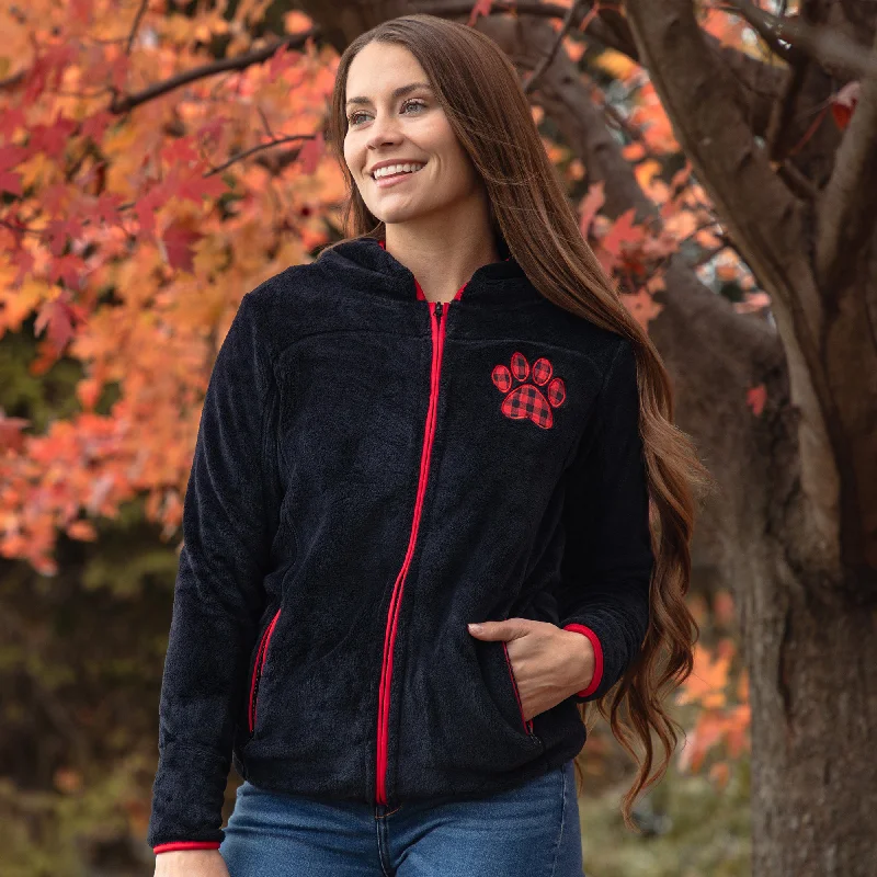 Smart Comfort Wear Casual Wearables Buffalo Check Paw Print Plush Sherpa Hooded Jacket Smart Comfort Wear Casual Wearables Buffalo Check Paw Print Plush Sherpa Hooded Jacket