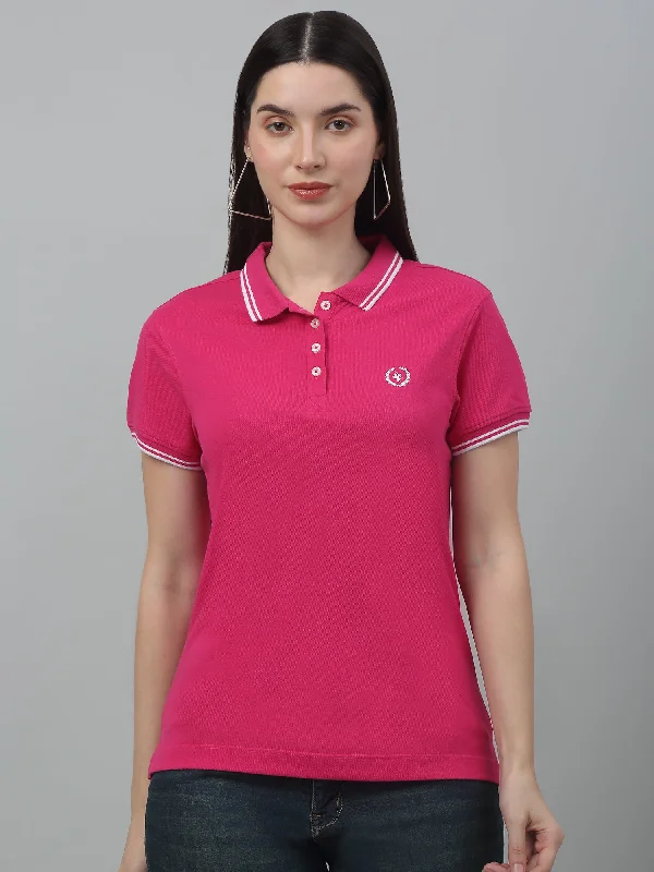 Cozy Fabric Fits Effortless Style Women's Casual Regular Short Sleeve Dark Pink Polo neck T-Shirt Cozy Fabric Fits Effortless Style Women's Casual Regular Short Sleeve Dark Pink Polo neck T-Shirt
