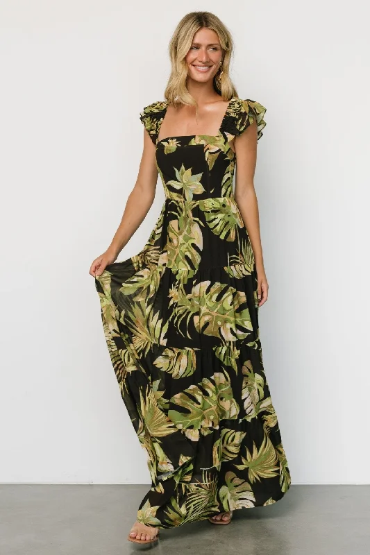 Comfortable Textiles Wear Effortless Comfort Encinitas Maxi Dress | Tropical Green + Black