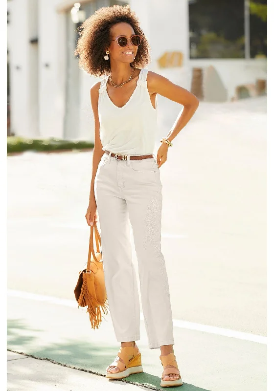 Comfortable Fashion Choices Relaxed Dressing LASCANA Women's Embroidered Straight Leg Jeans Comfortable Fashion Choices Relaxed Dressing LASCANA Women's Embroidered Straight Leg Jeans