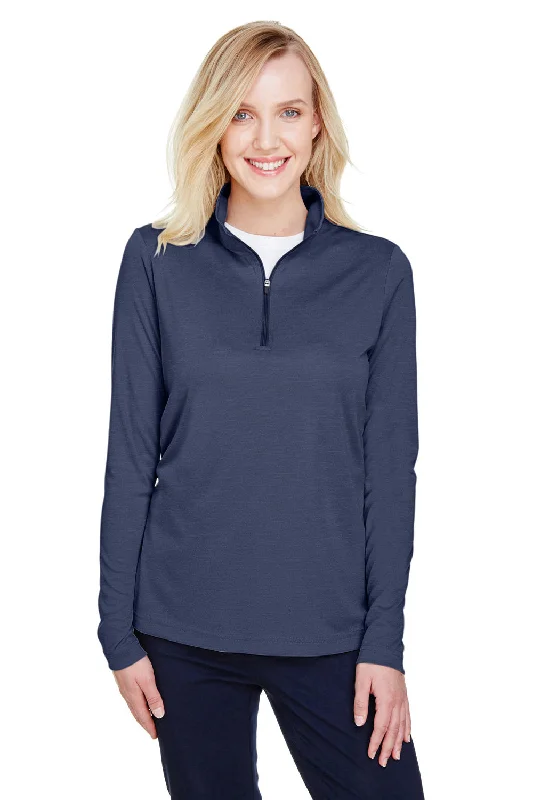 Practical Chic Wear Affordable Layers Team 365 Womens Zone Sonic Performance Moisture Wicking 1/4 Zip Sweatshirt - Heather Dark Navy Blue Practical Chic Wear Affordable Layers Team 365 Womens Zone Sonic Performance Moisture Wicking 1/4 Zip Sweatshirt - Heather Dark Navy Blue
