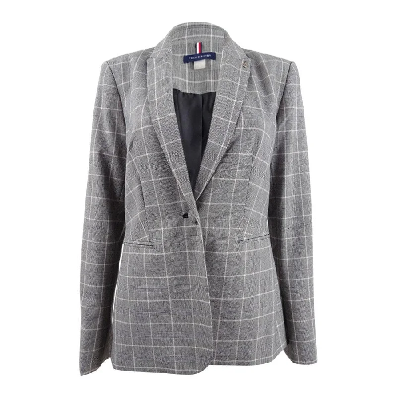Affordable Chic Fits Affordable Style Tommy Hilfiger Women's One-Button Plaid Jacket (2, Powder Multi)