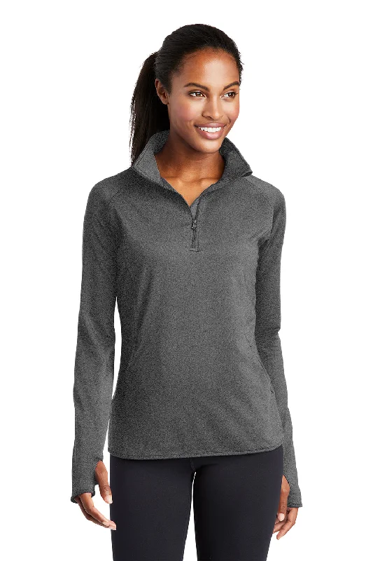 Soft Comfortwear Budgeted Outfits Sport-Tek Womens Sport-Wick Moisture Wicking 1/4 Zip Sweatshirt w/ Pouch Pocket - Heather Charcoal Grey