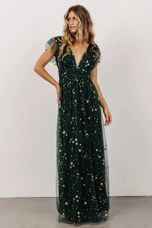 Versatile Outfits Comfortable Layering Nova Shimmer Maxi Dress | Green + Gold