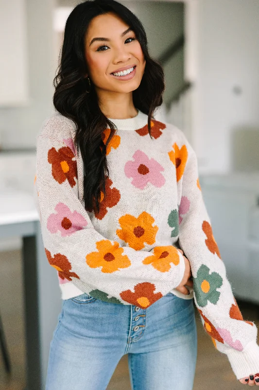 Cozy Wearable Styles Relaxed Fashion Everyday Fun Cream White Floral Sweater