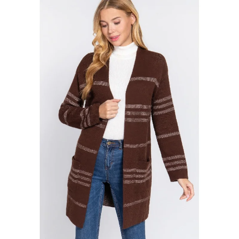 Versatile Comfort Pieces Affordable Layers Dolman Slv Stripe Open Sweater Cardigan