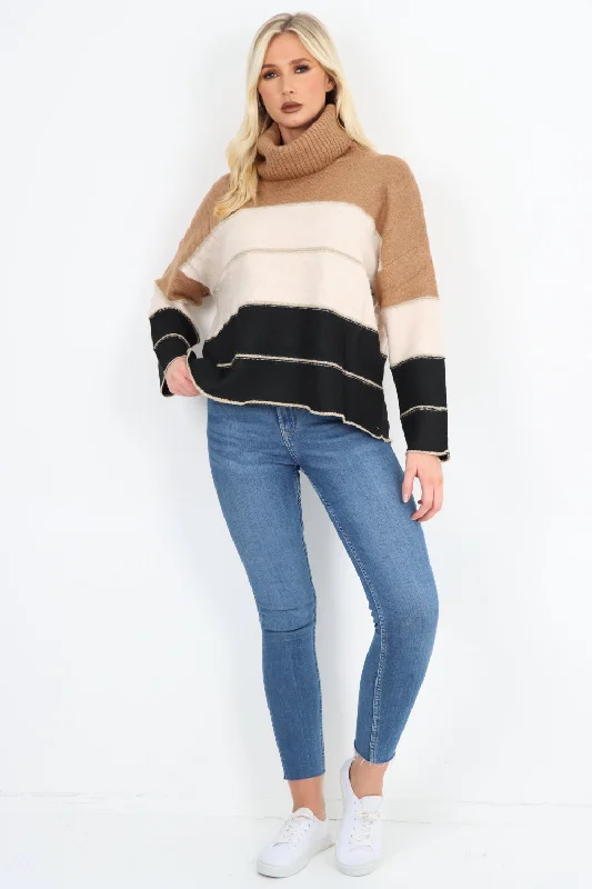 Soft and Cozy Apparel Daywear Fashion Multicoloured Stripe Cowl Neck Jumper Top