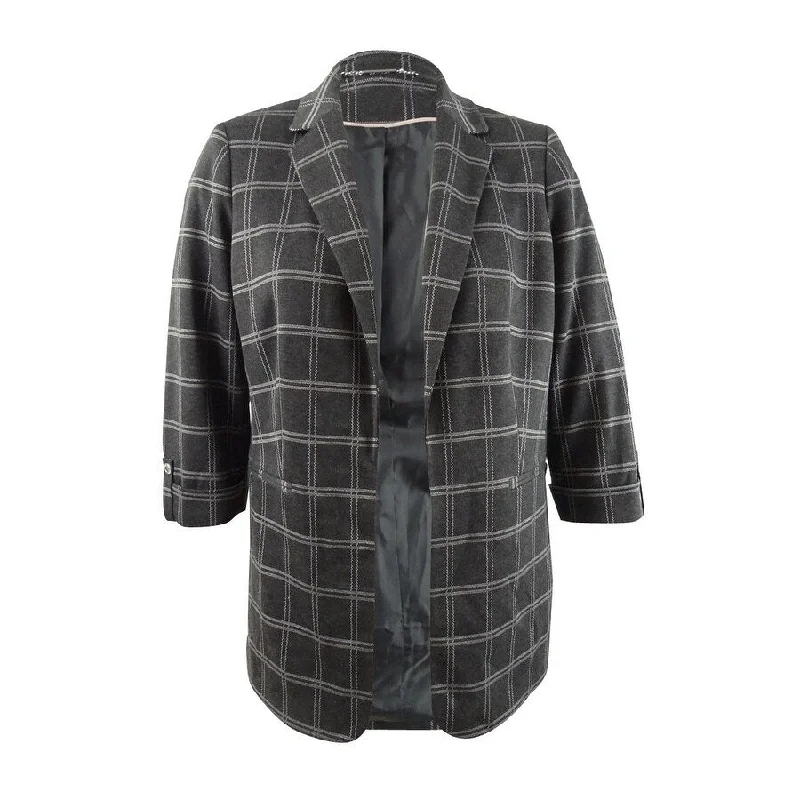 Cozy Fit Outfits Versatile Clothing Calvin Klein Women's Plaid Roll-Tab Blazer (10, Charcoal Multi)