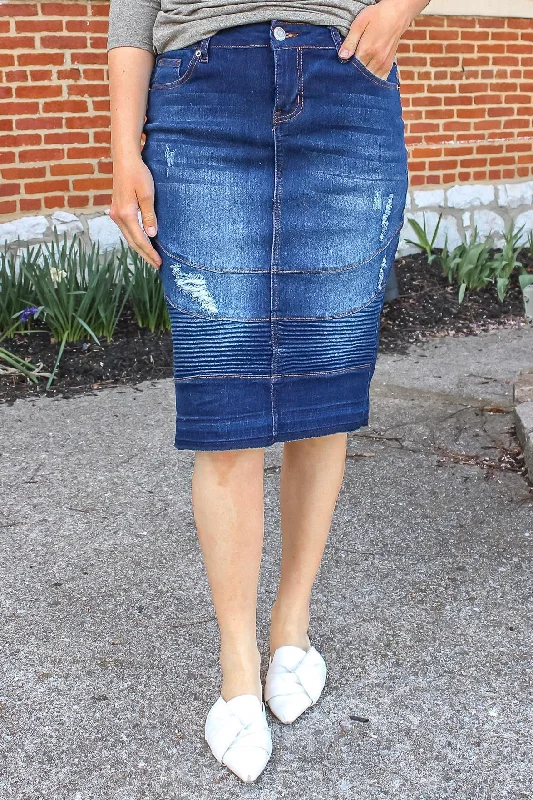 Relaxed Fit Choices Practical Chic Devyn Moto Denim Skirt (Dk. Indigo) - FINAL SALE