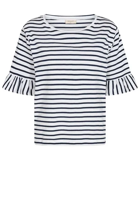 Fashionable Comfortwear Simple Comfort Style Freequent Marline Stripe T-Shirt, Brilliant White & Navy Blazer Fashionable Comfortwear Simple Comfort Style Freequent Marline Stripe T-Shirt, Brilliant White & Navy Blazer
