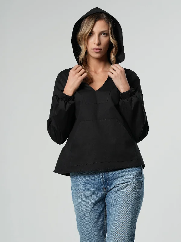 Affordable Outfits Soft Comfortwear Long Sleeve Hooded Shirt In Black