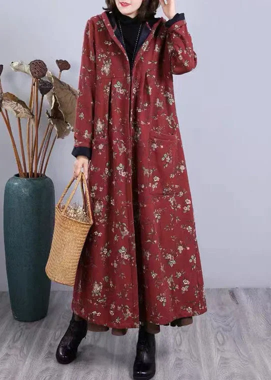 Affordable Comfort Styles Versatile Styles Boho Red Print Pockets Patchwork Warm Fleece Hooded Coat Winter Affordable Comfort Styles Versatile Styles Boho Red Print Pockets Patchwork Warm Fleece Hooded Coat Winter