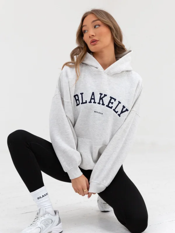 Trendy Easywear Day-to-day Comfort Varsity Oversized Hoodie - Marl White