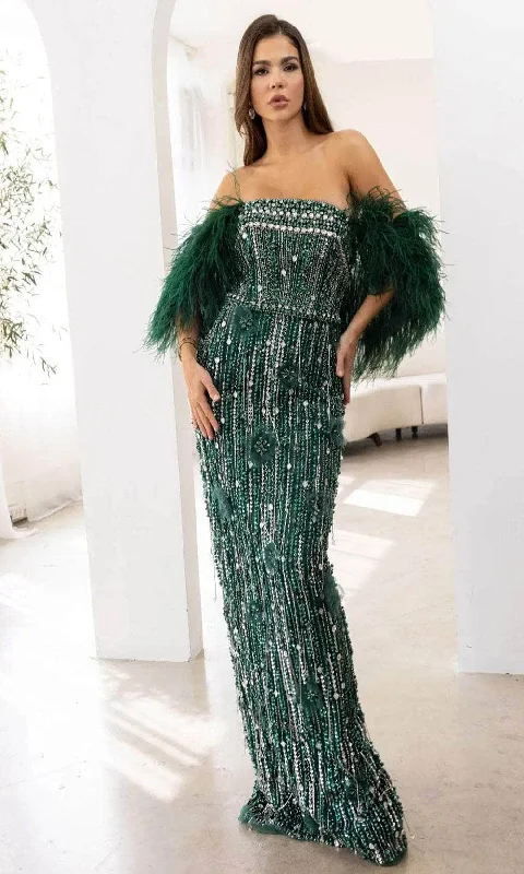 Soft-Fit Wear Versatile Comfortwear Terani Couture 241GL2603 - Feather Off-Shoulder Evening Dress Soft-Fit Wear Versatile Comfortwear Terani Couture 241GL2603 - Feather Off-Shoulder Evening Dress