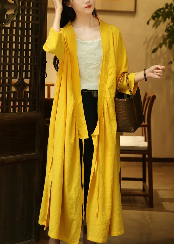 Budget-friendly Comfort Versatile Chic Yellow Wrinkled Patchwork Cotton Coats V Neck Bracelet Sleeve Budget-friendly Comfort Versatile Chic Yellow Wrinkled Patchwork Cotton Coats V Neck Bracelet Sleeve