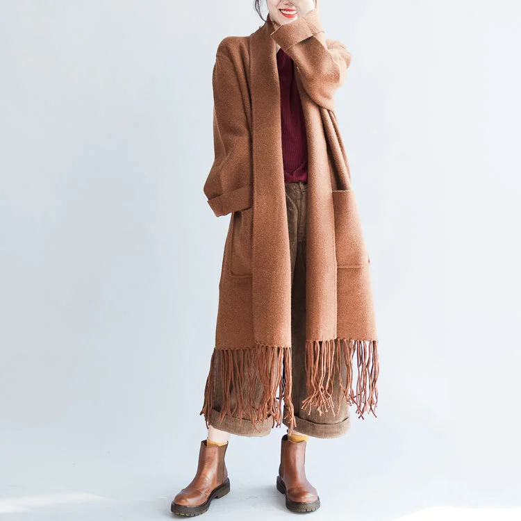 Fashion Layering Pieces Comfort-driven Style Camel tasseled maxmara cashmere coats long woolen cardigans warm jackets outwear