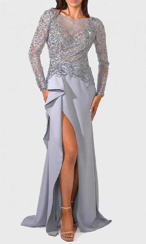 Street Comfortwear Stylish Attire Terani Couture 241M2730 - Beaded Long Sleeve Evening Dress Street Comfortwear Stylish Attire Terani Couture 241M2730 - Beaded Long Sleeve Evening Dress