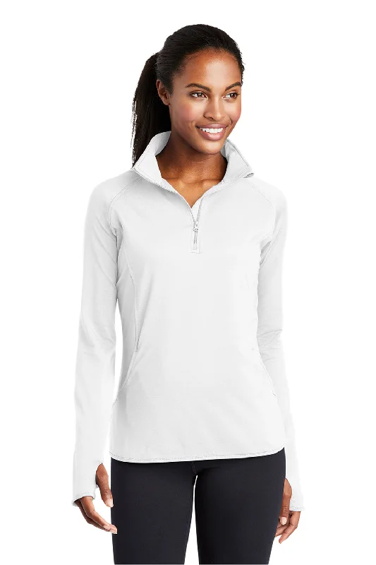 Effortless Chic Looks Versatile Chic Sport-Tek Womens Sport-Wick Moisture Wicking 1/4 Zip Sweatshirt w/ Pouch Pocket - White