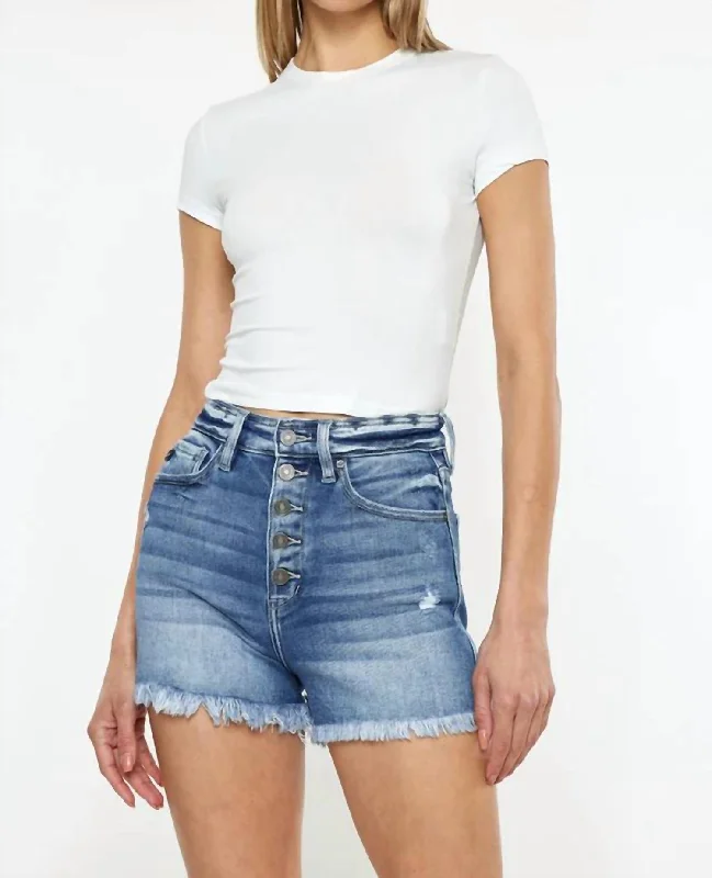 Cozy Day Outfits Chic Everyday Wear Exposed Button High Rise Shorts In Medium