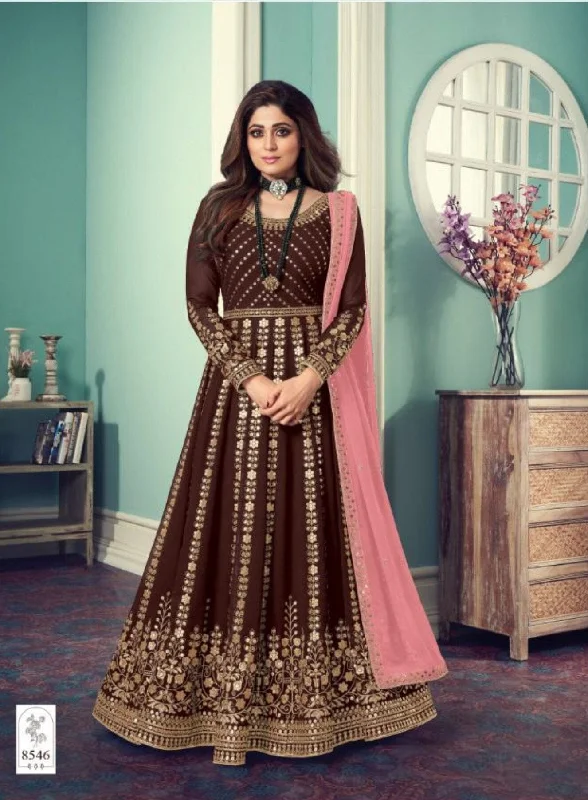 Cozy Fabric Fits Trendy Layers 8546 Maroon Sequence work Georgette Anarkali Suit