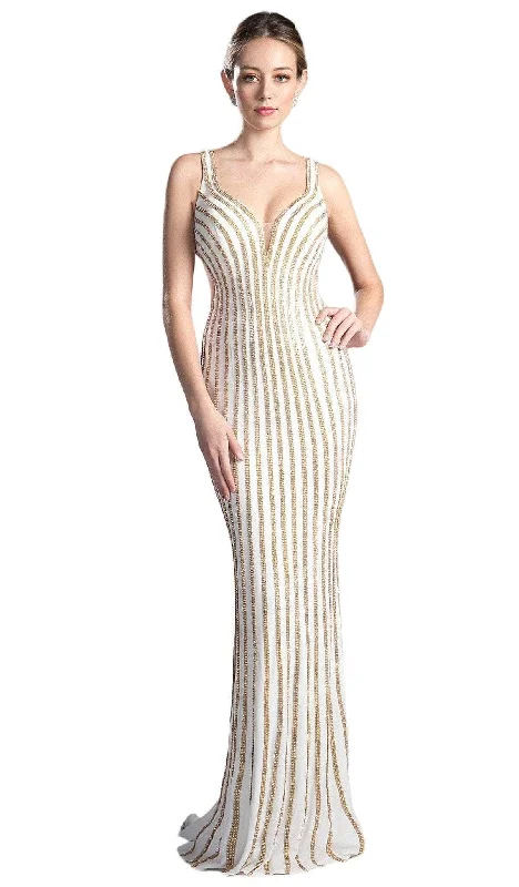 Affordable Chic Fits Comfortable Fit Ladivine KC19017 - Gold V-Neck with Beaded Embellishments Prom Dress Affordable Chic Fits Comfortable Fit Ladivine KC19017 - Gold V-Neck with Beaded Embellishments Prom Dress