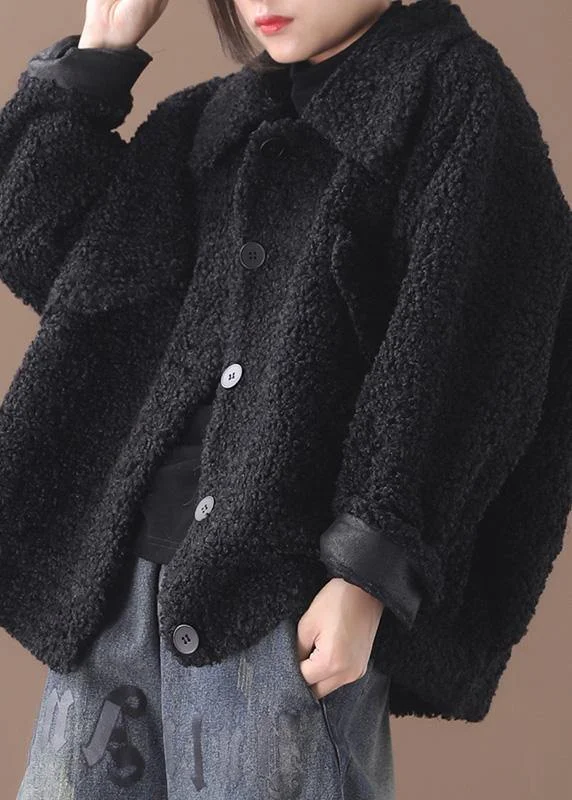 Cozy Day Outfits Affordable Style Fashion black woolen coats casual lapel Button jackets