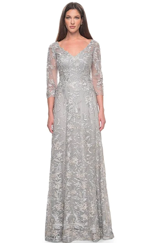 Smart Comfort Wear Simple Comfortwear La Femme 30031 - V-Neck Illusion Formal Dress
