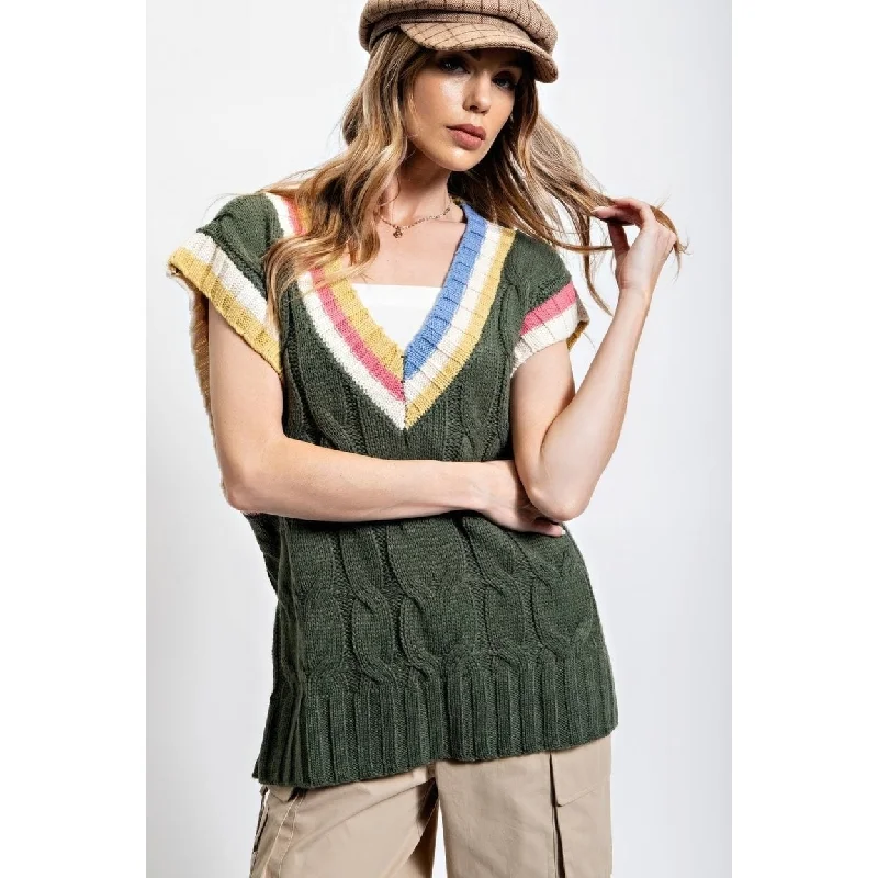 Trendy Cozy Apparel Relaxed Wardrobe Multi Color Knitted Sweater Vest