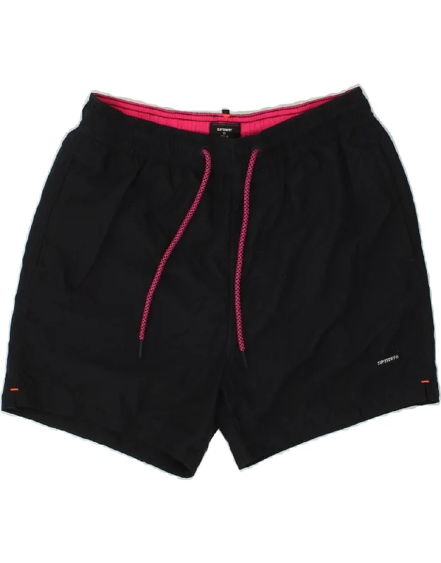 SUPERDRY Womens Sport Shorts UK 14 Medium Black Polyester